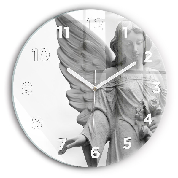 Round glass wall clock Old Angel Sculpture