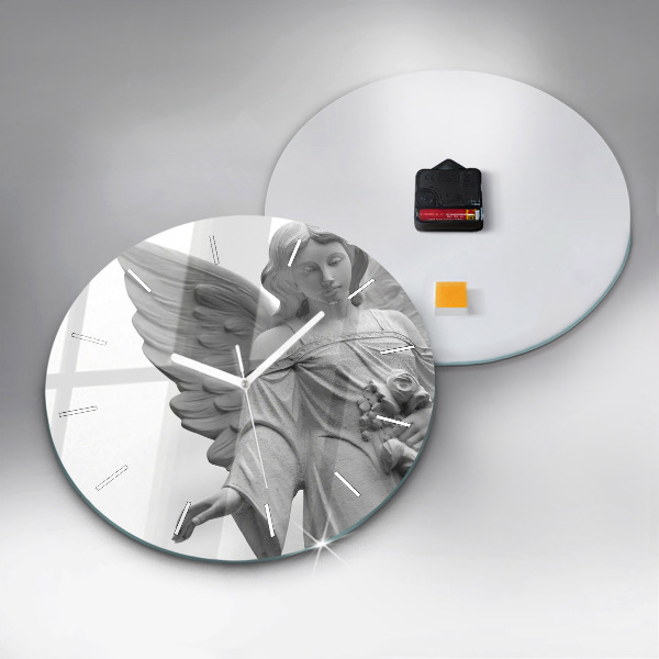 Round glass wall clock Old Angel Sculpture