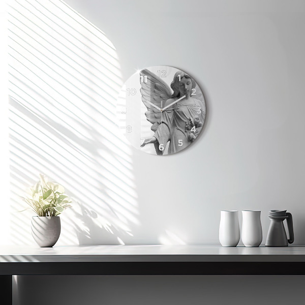 Round glass wall clock Old Angel Sculpture