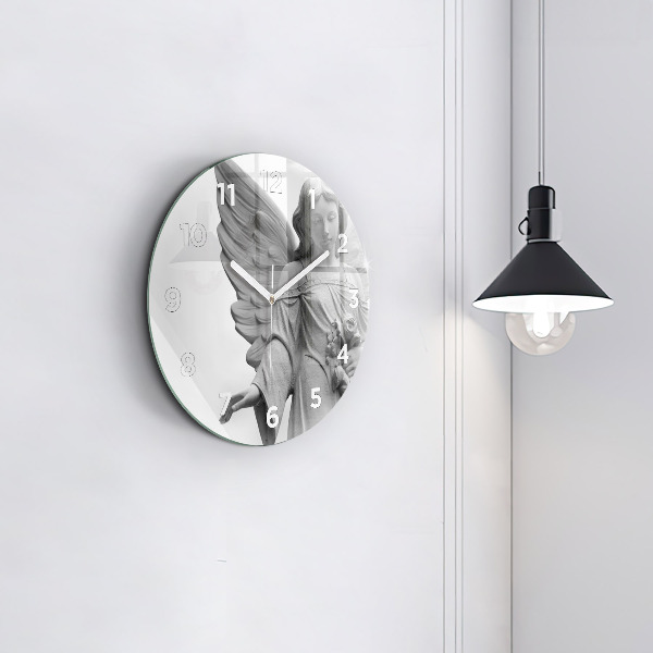 Round glass wall clock Old Angel Sculpture