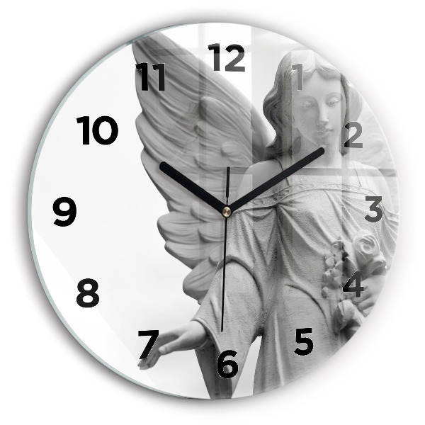 Round glass wall clock Old Angel Sculpture
