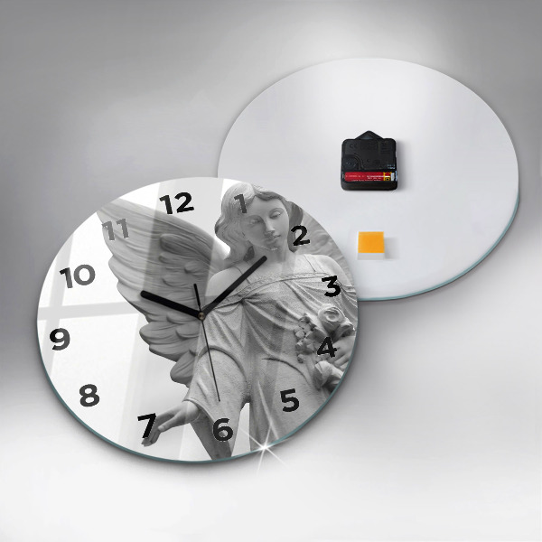 Round glass wall clock Old Angel Sculpture
