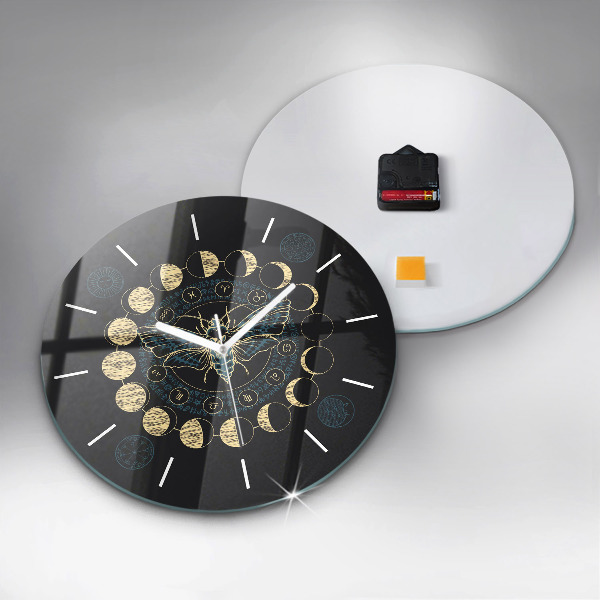 Round glass wall clock Moon Phases and Insect