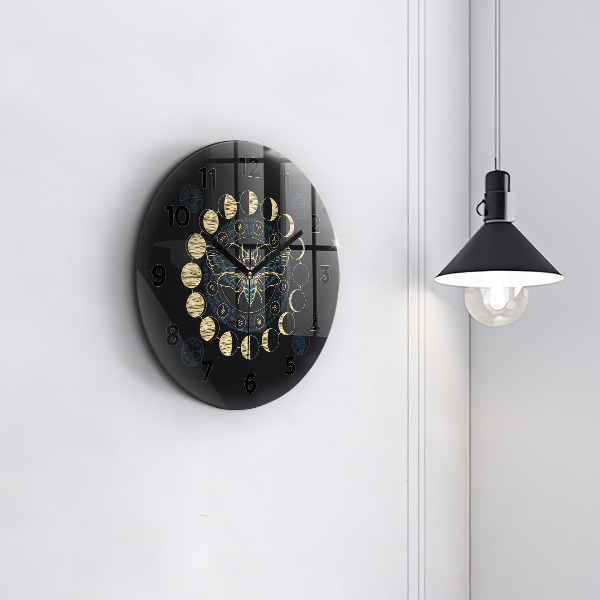 Round glass wall clock Moon Phases and Insect