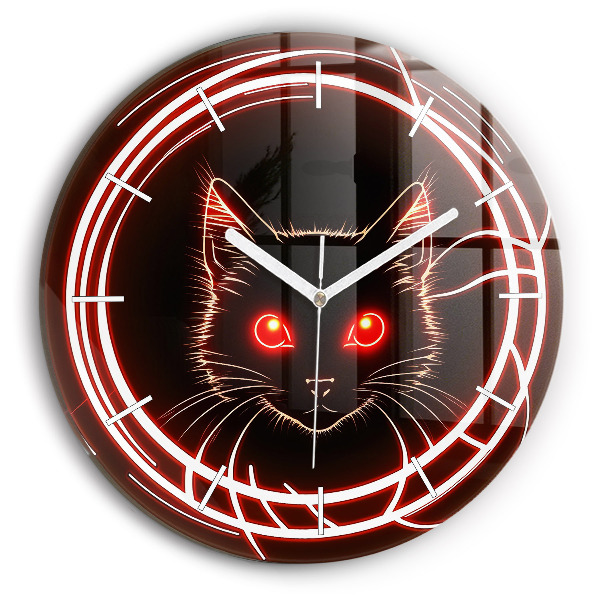 Round glass wall clock Cat with red eyes