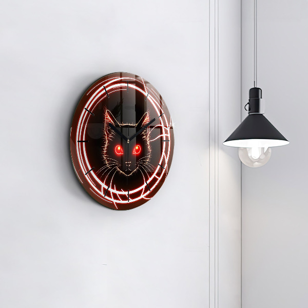 Round glass wall clock Cat with red eyes