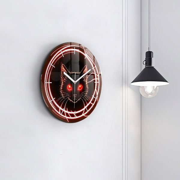 Round glass wall clock Cat with red eyes