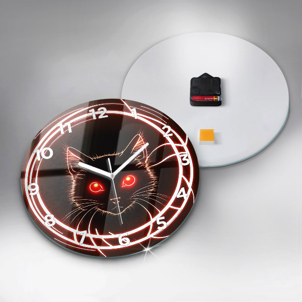 Round glass wall clock Cat with red eyes