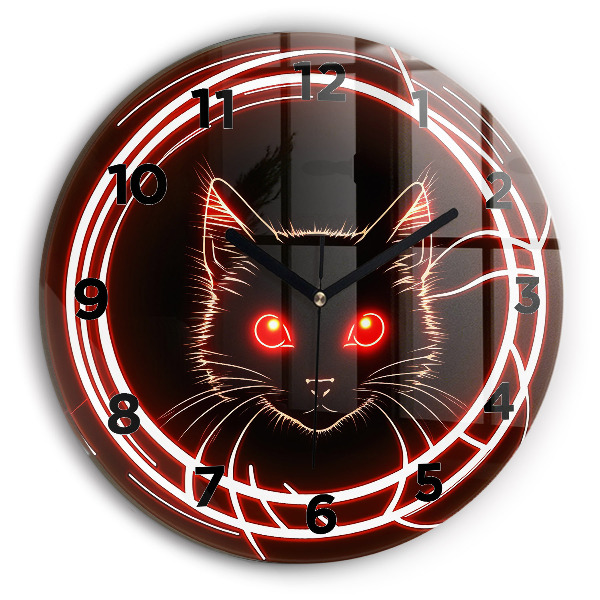 Round glass wall clock Cat with red eyes