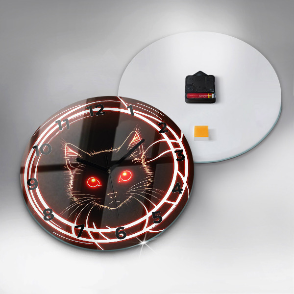 Round glass wall clock Cat with red eyes