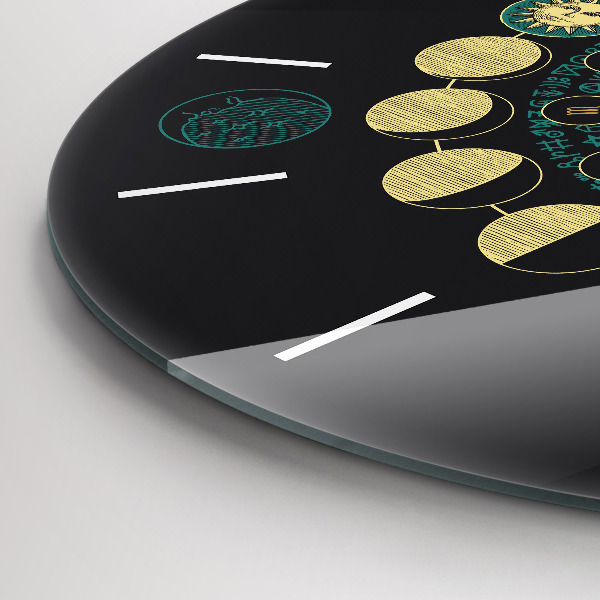 Round glass wall clock Moon phases and hourglass