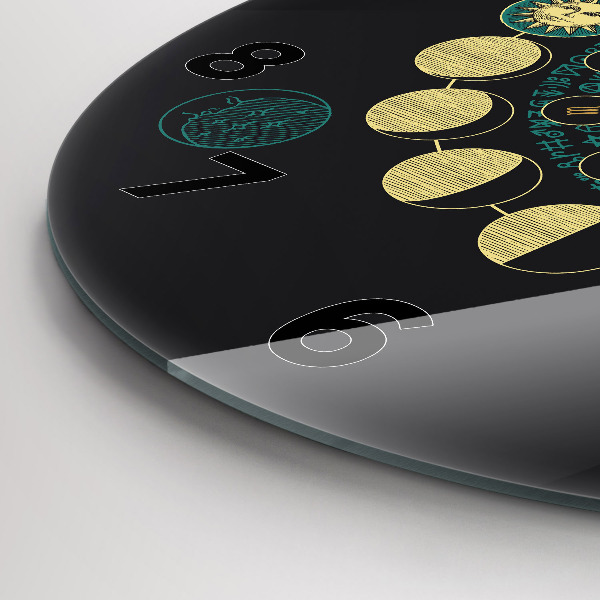 Round glass wall clock Moon phases and hourglass