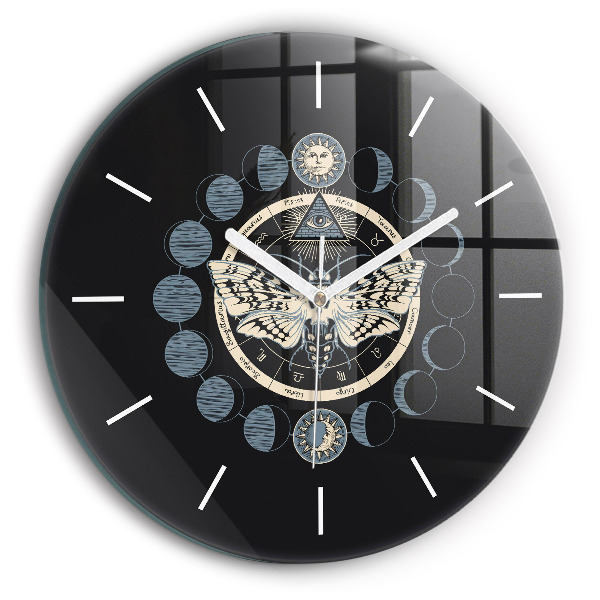 Round glass wall clock Moon phases