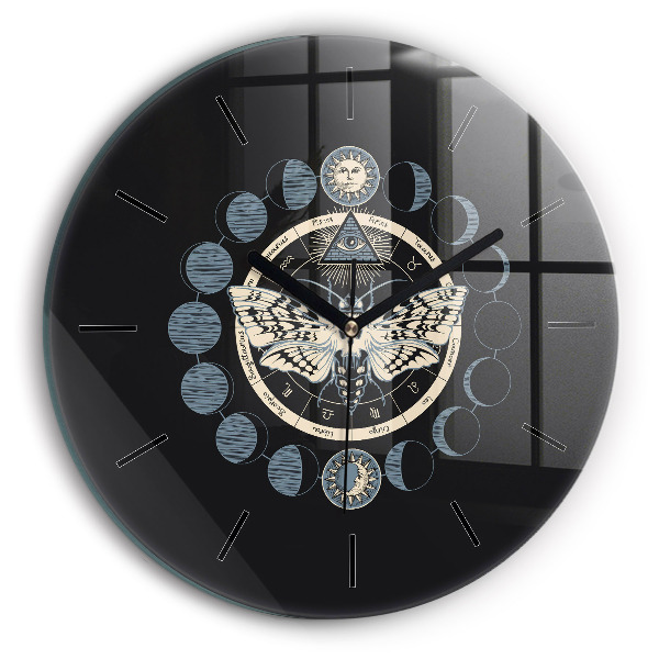 Round glass wall clock Moon phases