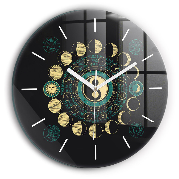 Round glass wall clock Moon phases
