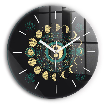 Round glass wall clock Moon phases