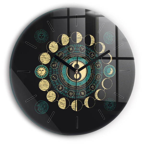 Round glass wall clock Moon phases