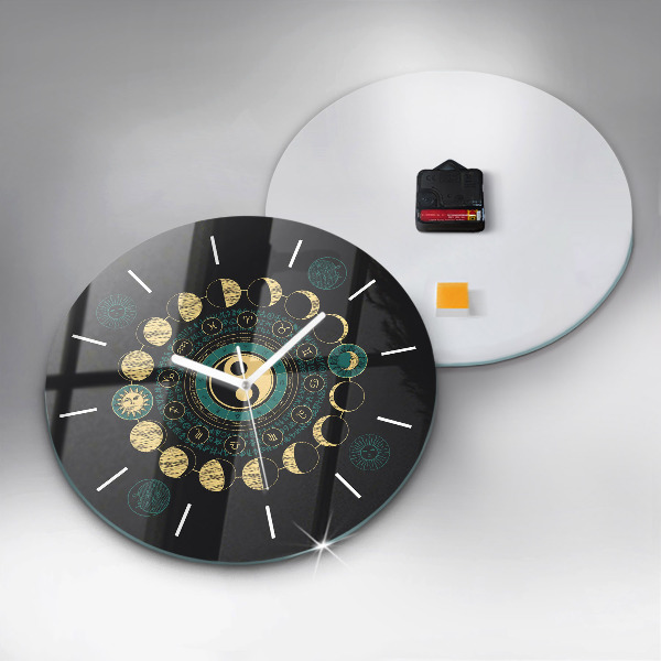 Round glass wall clock Moon phases