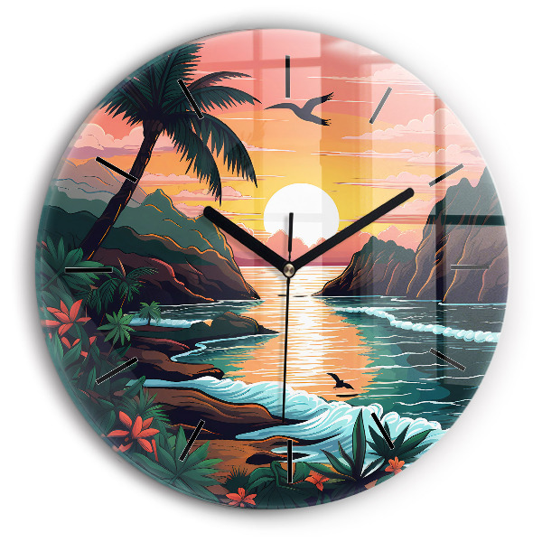 Round glass wall clock Fairytale sunset