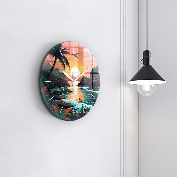 Round glass wall clock Fairytale sunset