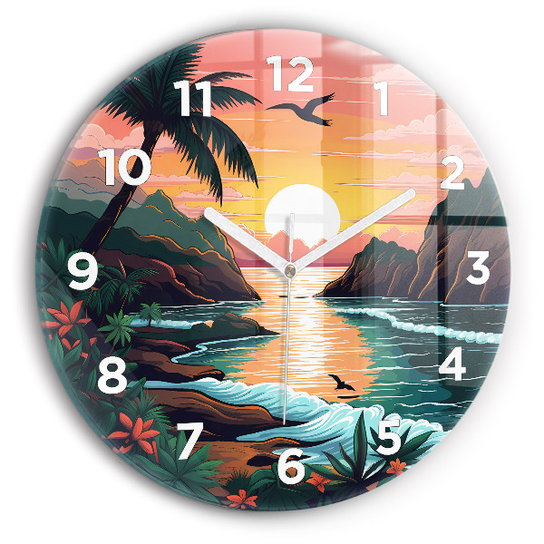 Round glass wall clock Fairytale sunset