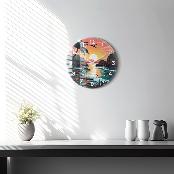 Round glass wall clock Fairytale sunset