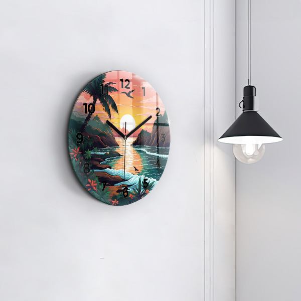 Round glass wall clock Fairytale sunset