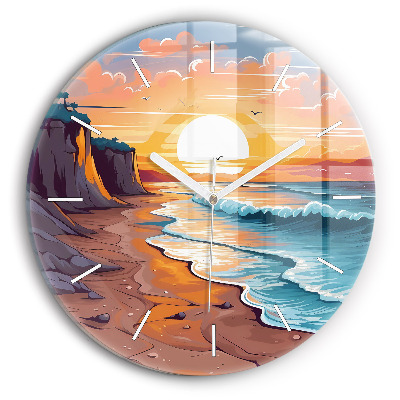 Round glass wall clock Fairytale ocean and sun