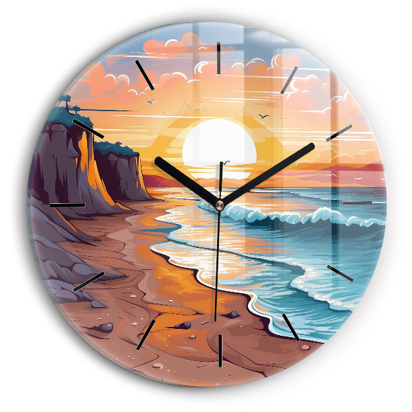 Round glass wall clock Fairytale ocean and sun