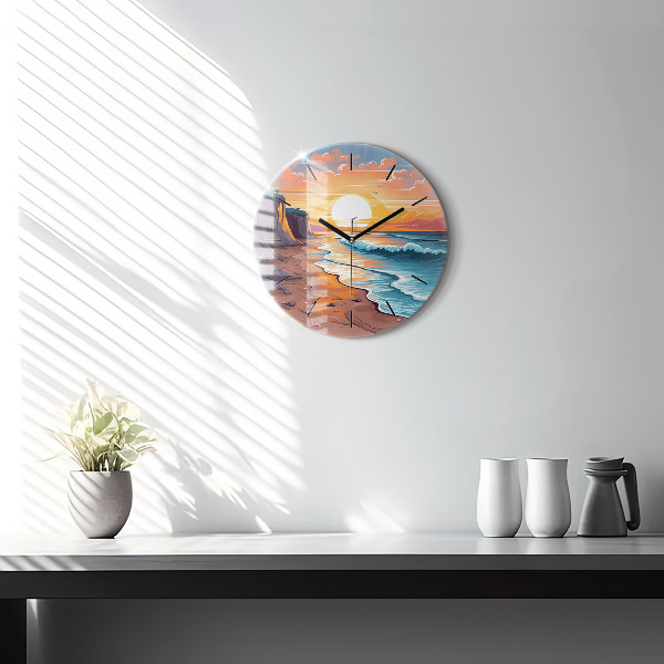 Round glass wall clock Fairytale ocean and sun
