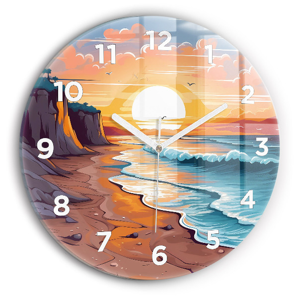 Round glass wall clock Fairytale ocean and sun
