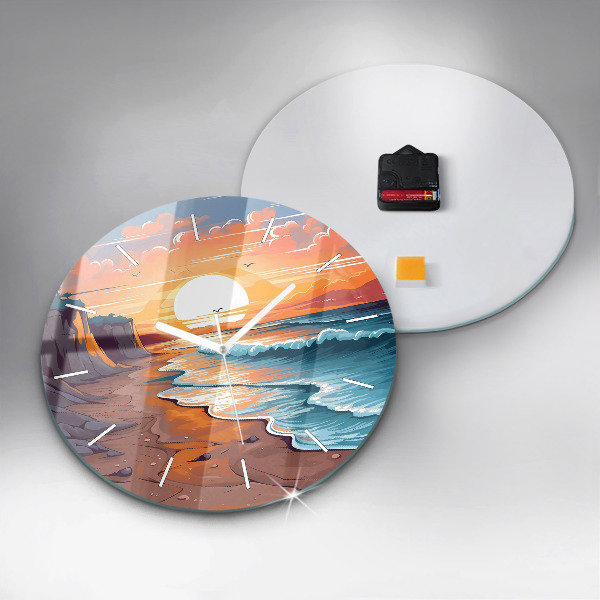 Round glass wall clock Fairytale ocean and sun