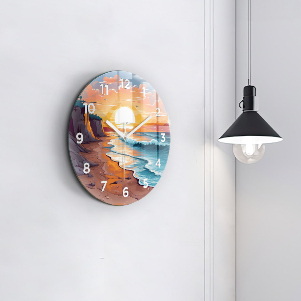 Round glass wall clock Fairytale ocean and sun
