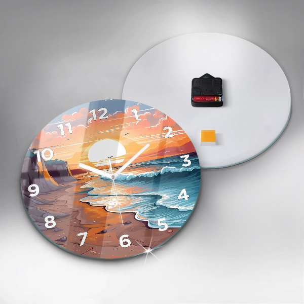 Round glass wall clock Fairytale ocean and sun