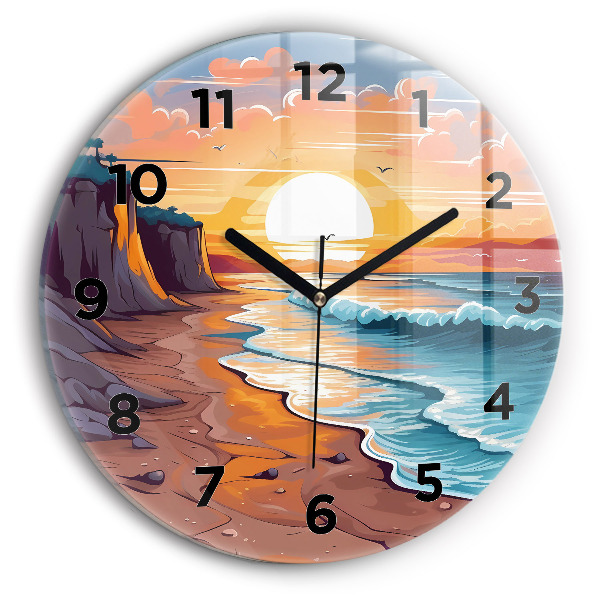 Round glass wall clock Fairytale ocean and sun