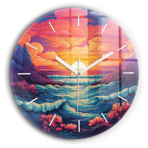 Round glass wall clock Fairytale ocean and sky