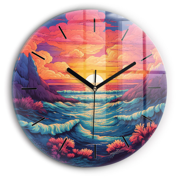 Round glass wall clock Fairytale ocean and sky