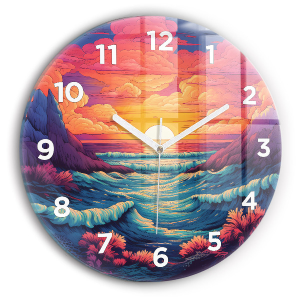 Round glass wall clock Fairytale ocean and sky