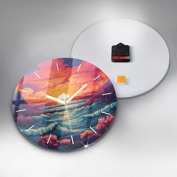 Round glass wall clock Fairytale ocean and sky