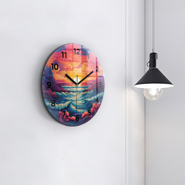 Round glass wall clock Fairytale ocean and sky
