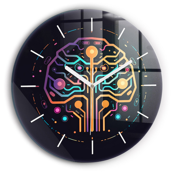 Round glass wall clock Colorful abstraction