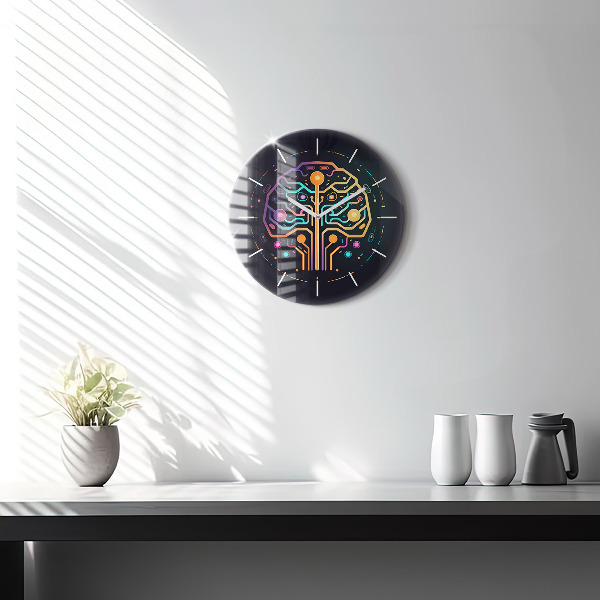 Round glass wall clock Colorful abstraction