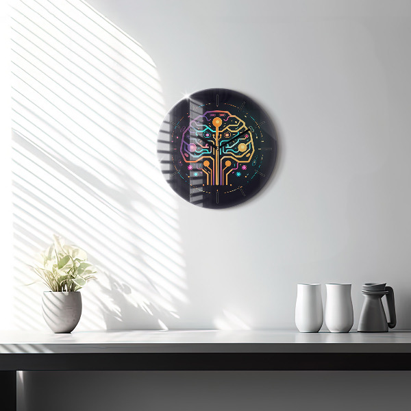 Round glass wall clock Colorful abstraction