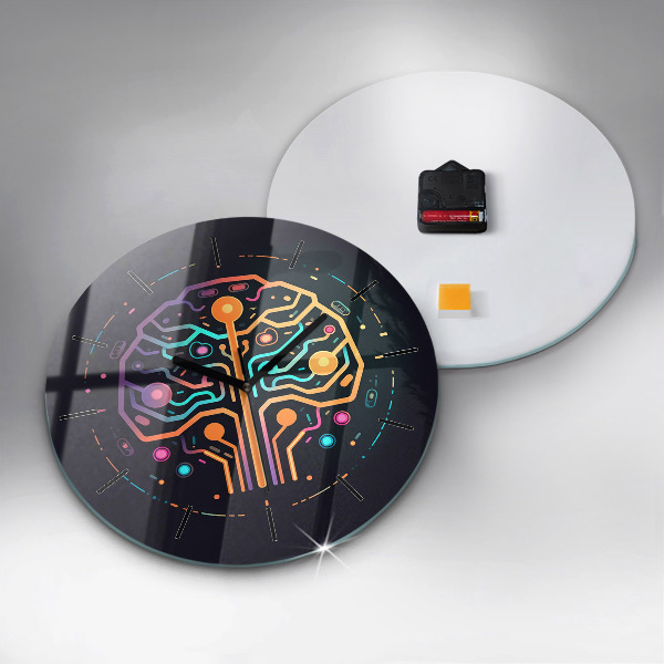 Round glass wall clock Colorful abstraction