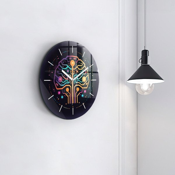 Round glass wall clock Colorful abstraction