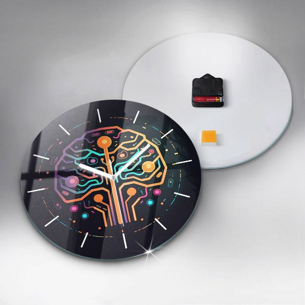 Round glass wall clock Colorful abstraction