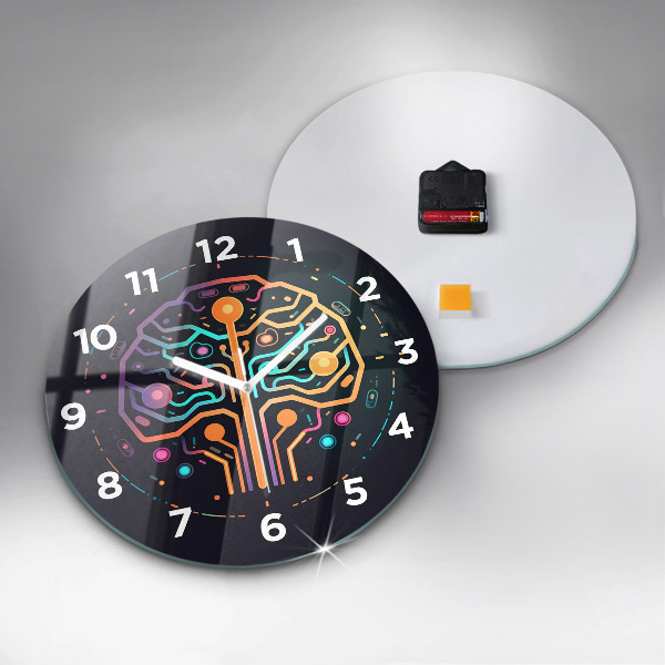 Round glass wall clock Colorful abstraction
