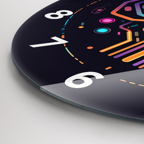 Round glass wall clock Colorful abstraction