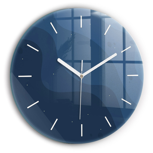 Round glass wall clock Blue waves