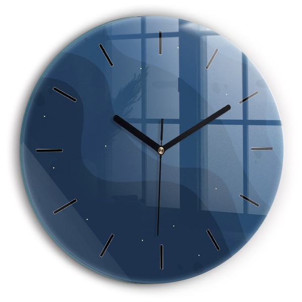 Round glass wall clock Blue waves